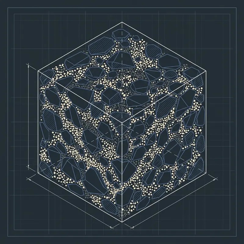 Blueprint showing a cubic meter of concrete aggregates